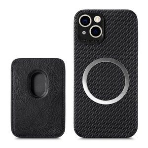 Magnetic Card Holder Wallet Carbon fiber Pattern Case For iPhone 13, 6.1”
